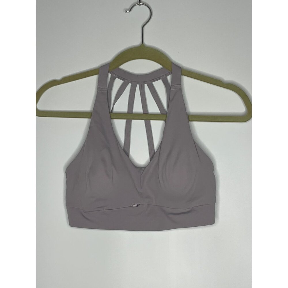 Athleta Suryana Strappy Back Sports Bra Hidden Pocket Purple Lilac SIze 32D/ DD‎